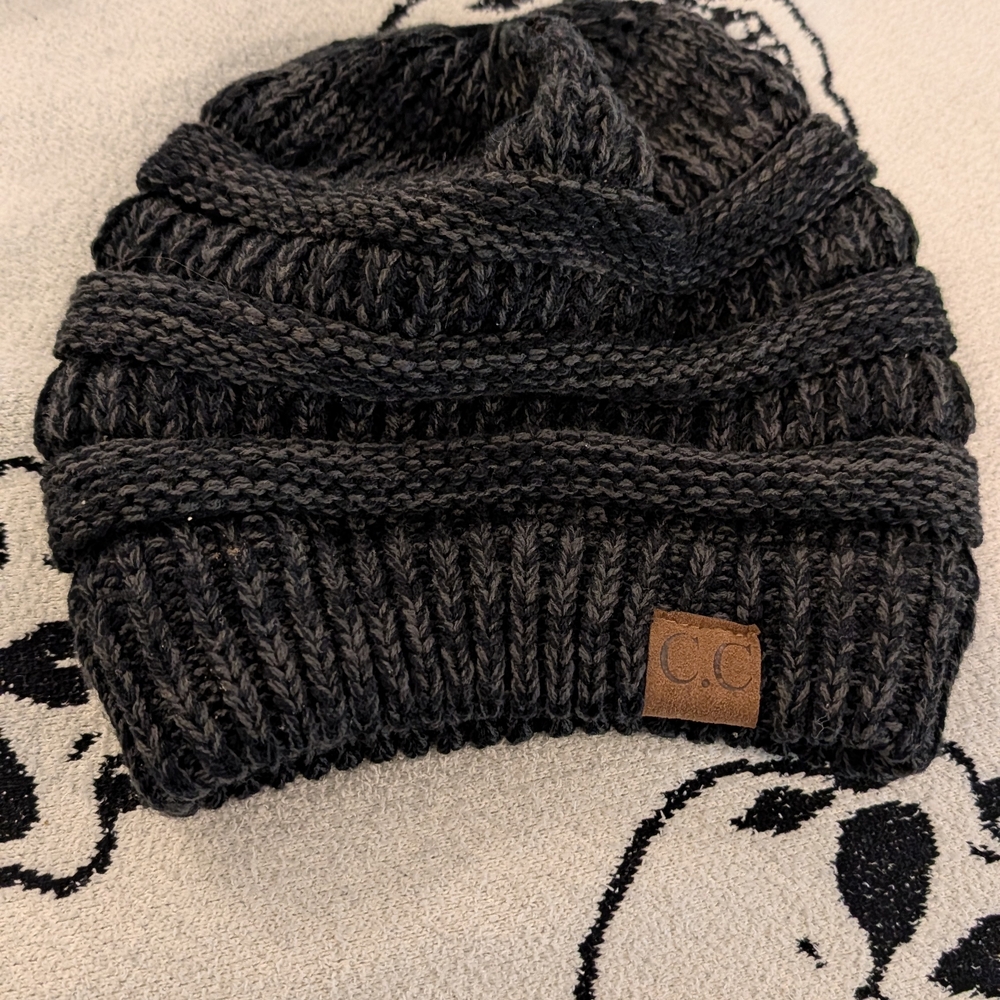 C.C Charcoal Ribbed Knit Beanie